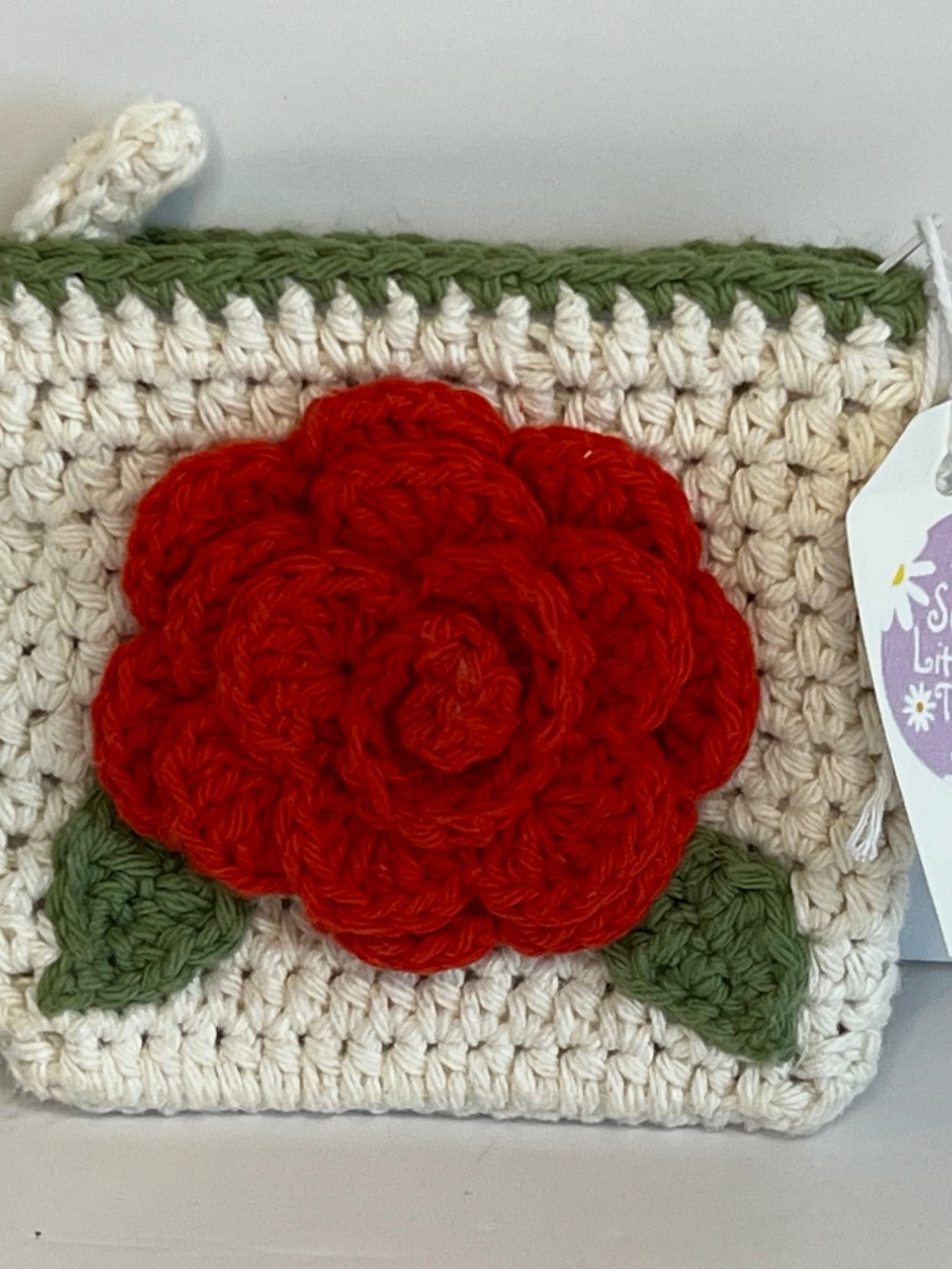 Hand Made In Canada Coin Coin Change Purse Knit Rose 3D NWT New